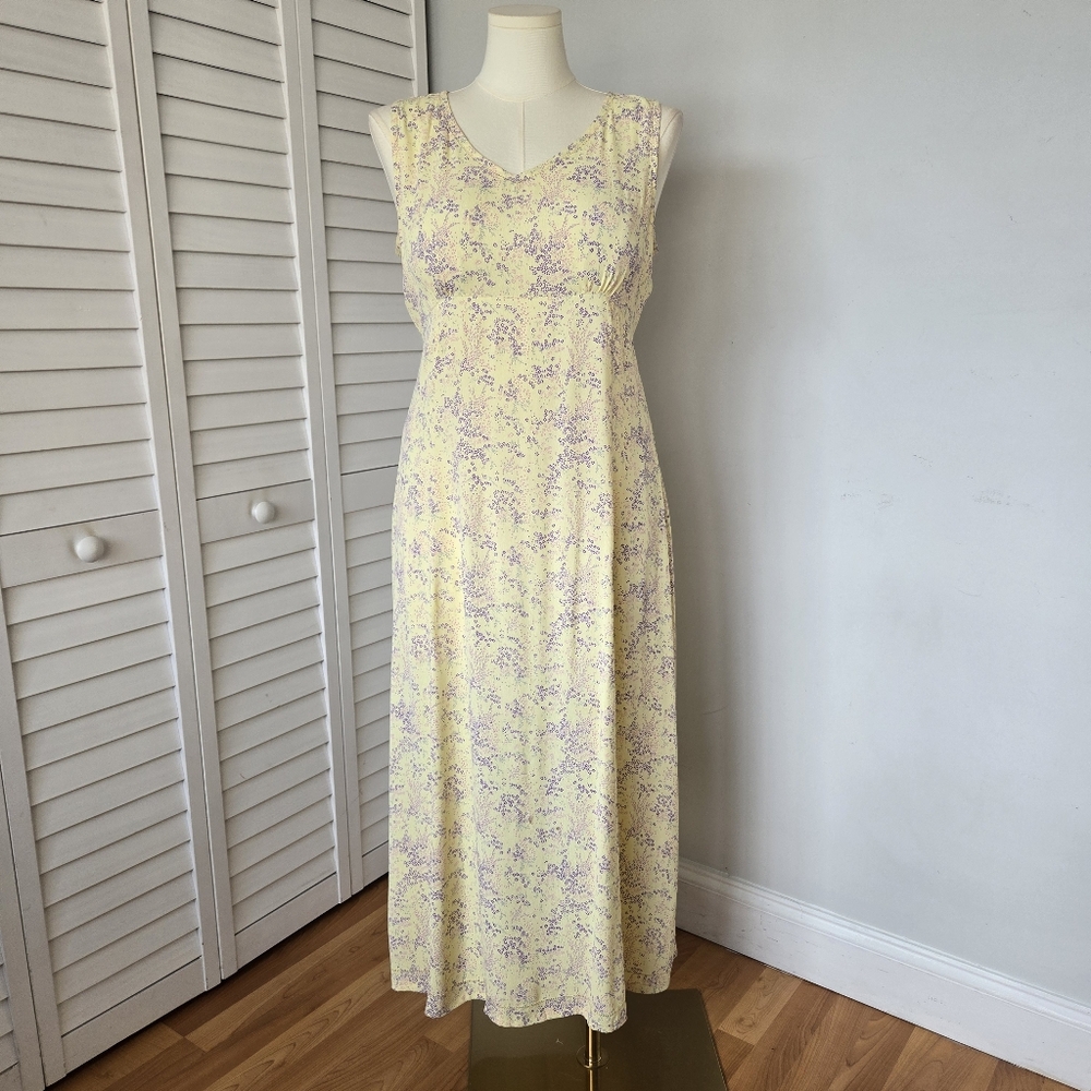 Two of Us Butter Yellow Floral Rayon Maxi Dress Sz 14 Cottagecore Boho Delicate